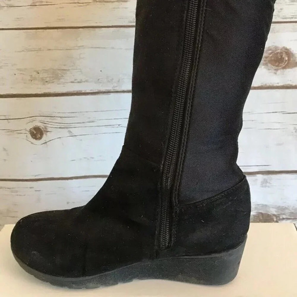 Women Pull On Black Mid Calf Height Round Toe Casual Boots Shoes Sz 3 - Picture 8 of 11